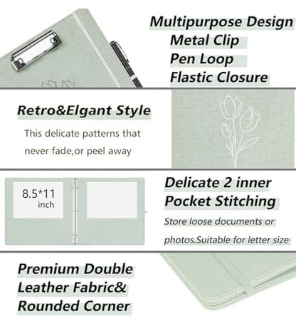 2 Inch 3 Ring Linen Binder Organizer, BVSSX Three Ring Binders with Clipboard, Plastic Folder, 5-Tabs Pocket Dividers with Sticker Labels, Pen Loop, Elastic Strap (Sauge, Letter Size) - color: Sauge, size: 2in（Letter Size）