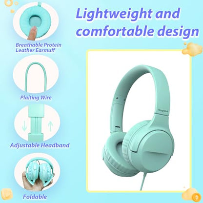Wired Type-C Headphones for Boys/Girls with 94dB Safe Volume Limited, HD Stereo Sound Foldable Over-Ear Headphones for Tablet/School/Travel（2 Pack）