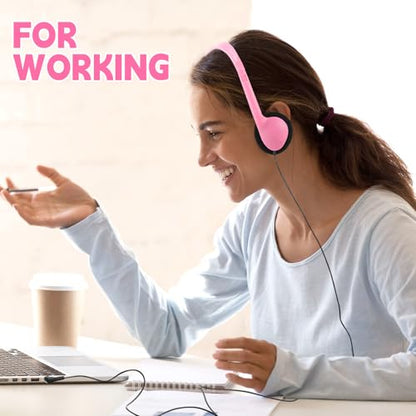 Konohan 30 Pack Headphones Bulk Headphone for School Classroom Student Wired Headphones Adjustable with 3.5 mm Jack for Adults (Pink) - color: Pink