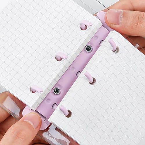 2 Pack Mini 3-Ring Binder Covers with 160 Sheets Binder Inner Paper and 6 Pieces Binder Pockets, Clear PVC Notebook Loose Leaf Folder Mini Soft Binder Notebook for Diary (Purple, Pink)