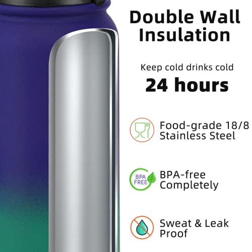 Fanhaw 20 Oz Kids Insulated Stainless Steel Water Bottle with Straw Lid, Leakproof & Anti-Dust Everyday Use Bottle for School, Women & Men, Back to School Essentials (Purple Green) - color: Purple Green, style: 20 Ounces