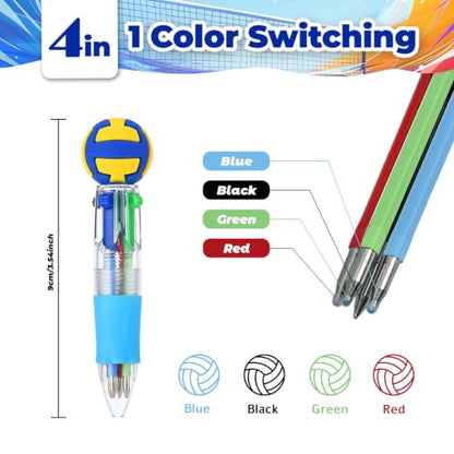 Volleyball Party Favors Volleyball Pens Mini Multicolor Pen in One Cute Fun 4-in-1 Pens Bulk Cool Ballpoint Pen for Birthday Gifts Teacher Supplies (Volleyball, 24) - style: Volleyball