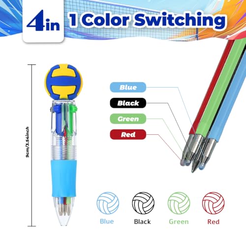 Volleyball Party Favors Volleyball Pens Mini Multicolor Pen in One Cute Fun 4-in-1 Pens Bulk Cool Ballpoint Pen for Birthday Gifts Teacher Supplies (Volleyball, 12) - style: Volleyball