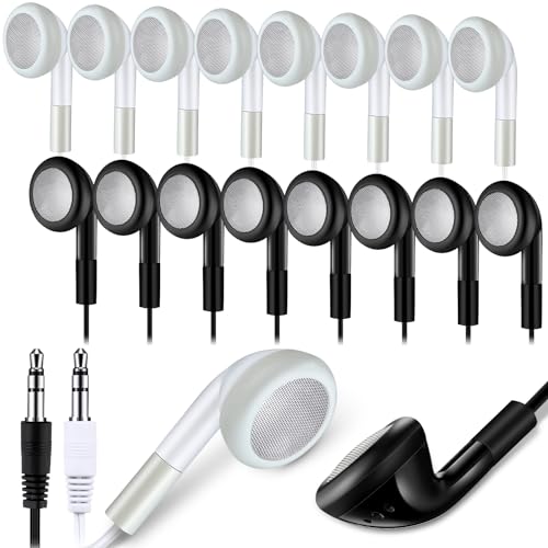 Kanayu 100 Pack Earbuds Bulk Earphones for School Classroom, Student Wired Earbuds Headphones Without Mic, Earphones Bulk for Adults School Library Laptop, Individually Bagged(Black White) - color: Black White