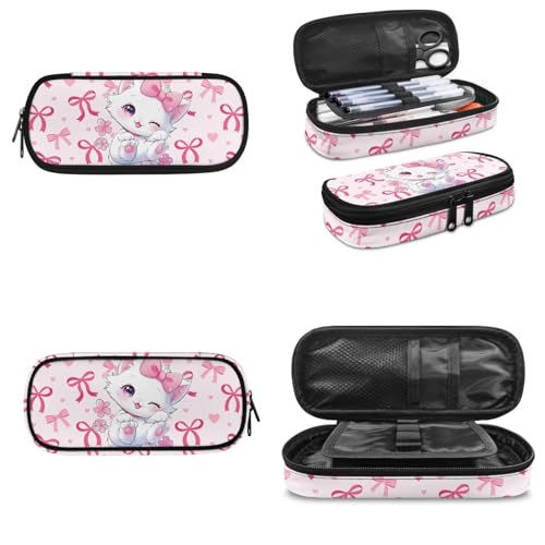 Kids Bookbag Set with Insulated Lunch Bag & Pencil Case for Elementary Girls,Cat Lightweight Waterproof, for Travel Outdoor Picnic - color: Pink Bows-cat