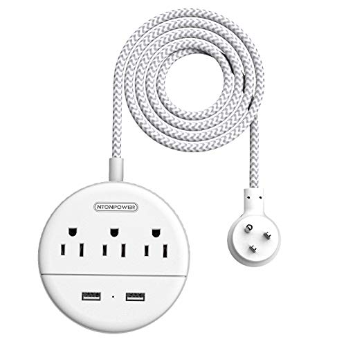 NTONPOWER Braided Power Strip Flat Plug with USB, Compact Nightstand Desktop Charging Station with 3 Outlets 2 USB Ports, Wall Mount Small Size for Dorm Nightstand Home Office, White - size: 5ft, style: Braid Cord