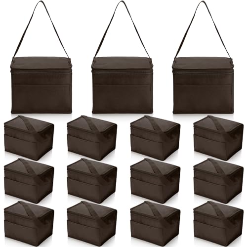 Nuogo 15 Pack Insulated Lunch Bags Bulk, Reusable Cooler Boxes, Leakproof Lunch Boxes Set, Waterproof Thermal Coolers, Insulated Beverage Bag for Women Men Work School Picnic Beach(Brown) - color: Brown, size: Basic Style