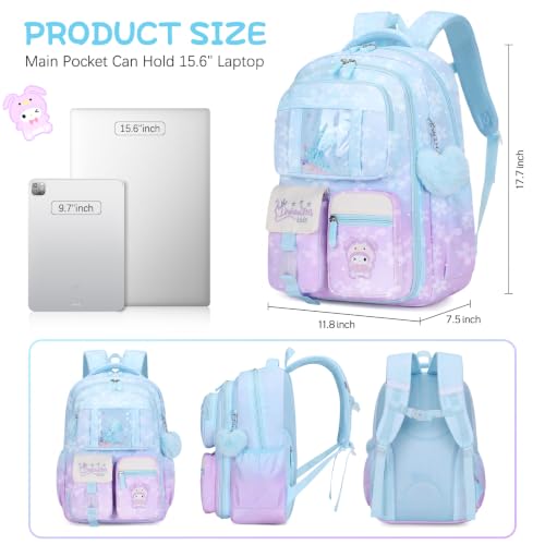 Jafeton Backpacks for Girls, Girls Backpack with Insulated Lunch Bag and Pencil Case for Kids Teens Elementary Middle High School Student, Cute Bow School Bag Travel Daypacks Book Bag Set - color: Blue Purple