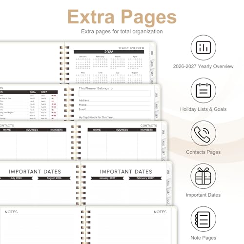 Planner 2026-2027, Weekly and Monthly Academic Year Calendar Planner, July 2026 - June 2027, Daily Agenda Book for Office School Supplies, A5(6.3'' x 8.5'') - color: C-Beige, size: 6.3"x8.5"(Jul 2026-Jun 2027)