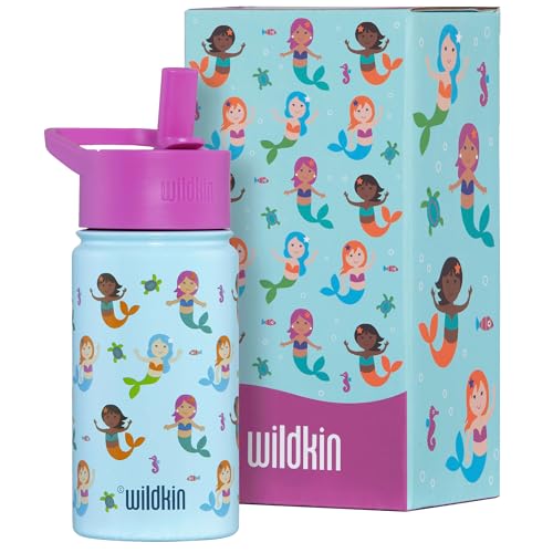 Wildkin Kids Stainless Steel Water Bottle, 14oz, Mermaids | 14oz insulated steel water bottle — coordinates with matching Wildkin backpacks and lunch boxes - color: Mermaids, size: 14 Oz