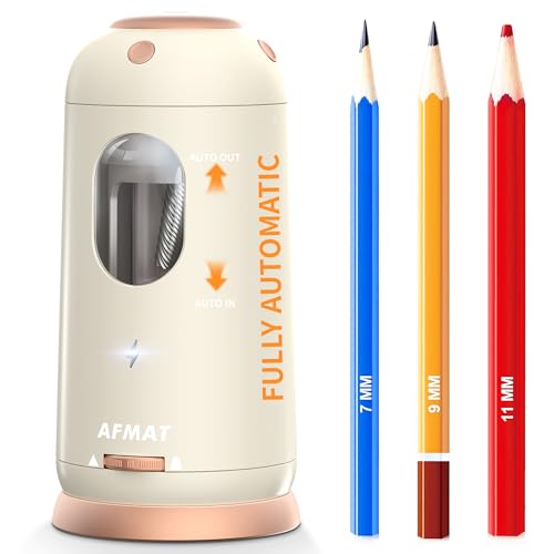 AFMAT Electric Pencil Sharpener, Auto in & Out, Fully Automatic Pencil Sharpener, Rechargeable Hands-Free Sharpeners for Jumbo & Colored Pencils (7-11.5mm), Good for Classroom/Home PSC8(Off White) - color: Off White