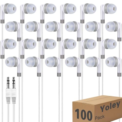 Kids Earbuds Headphones Bulk 100 Pack Class Set for School Classroom Students Children, Wholesale Durable Earphones (100 White) - color: White, size: 100 PACK