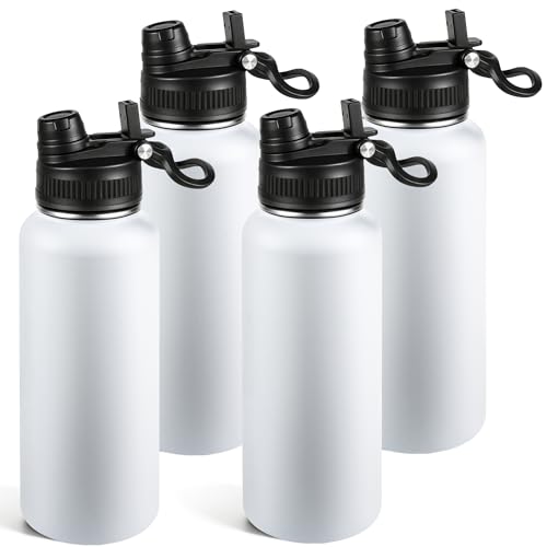 40oz Insulated Stainless Steel Water Bottle Bulk 2-in-1 Leak-Proof Sip & Straw Lid with Handle, Double Wall Vacuum Insulated Travel Mug for Sports, Commute, Office, White, 4 Pack - color: White, size: 40oz-4pack