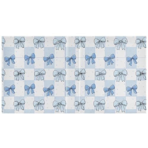 Checkered Bg Cute Blue Bow Binder 3 Ring 1.5 Inch Binder with Clipboard&Pockets, Hardcover Binders Heavy Duty Large File Folder for Office School Supplies - Holds 200 Sheets - color: Cute Blue Bow on Plaid Bg, size: 1 Pack-12.4x10.63in
