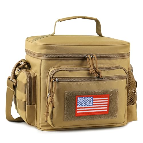 Lunch Box for Men, 12L Leakproof Tactical Lunch Bag Large Cooler for work | Adjustable Shoulder Strap,MOLLE Webbing Leakproof Insulated Large Lunch Cooler,Adult Meal Water-Resistant Lunch Pail for Men - color: Brown, size: Medium