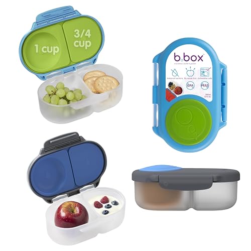 b.box Snack Box 2-Pack, Snack Containers for Kids, 1.75 Cup Kids Lunch Box | 1 3/4 Cup Bento Box for Kids, Lunch Containers, Leak Proof, Dishwasher Safe, BPA Free, PFAS Free, Ages 4m+ - color: Ocean Breeze + Blue Slate, size: 2-pack