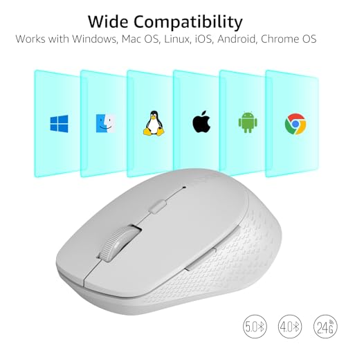 Rapoo M300G Silent Wireless Mouse, Bluetooth Mouse for Laptop, 2.4GHz with USB Receiver, 2400 Adjustable DPI Optical Tracking, 1 Year Battery Life, Compatible with PC, Grey - color: Light Grey