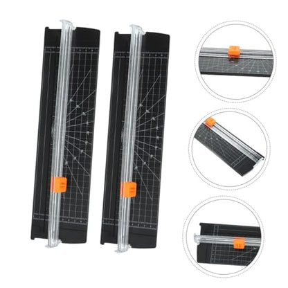 Healifty 2pcs Paper Cutter Mini Foldable Paper Trimmer with Ruler for Precise Photo Edge Cutting Lightweight Portable Scrapbooking Tool for Cardstock Labels Black