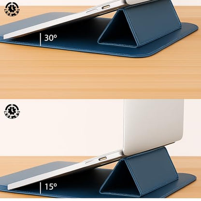 Blue Multi-Function Laptop Sleeve 14-15.6 Inch ONLY MacBook Pro Air Dell XPS HP Pavilion Surface 3-in-1 Protective Case Waterproof Leather Business, Not for 11-13” - color: Blue, size: Size Large 14-15.6 inch