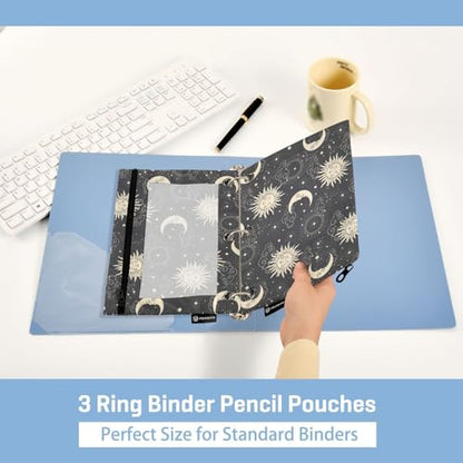 ZAZYXTJ Sun Binder Pencil Pouchs 3 Ring with Zipper Clear Window Office Organizers bag for School Students Teacher Supplies 2 Pack - color: Sun