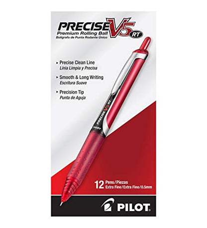 PILOT, Precise V5 RT Refillable & Retractable Rolling Ball Pens, Extra Fine Point 0.5 mm, Red, 12 Count (Pack of 12) - color: Red, size: 12 Count (Pack of 12)