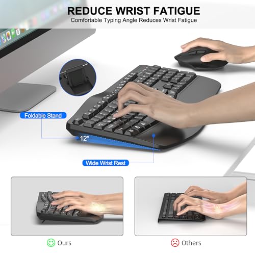 Wireless Keyboard and Mouse Combo, 2.4G Full Size Wave Keys Ergonomic Keyboard with Wrist Rest and 3-Level DPI Adjustable Wireless Ergonomic Mouse for Windows, Mac OS Desktop/Laptop/PC(Graphite) - color: Graphite