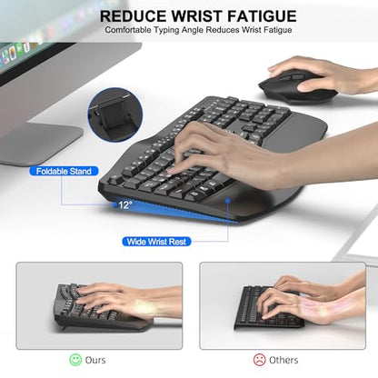 Wireless Keyboard and Mouse Combo, 2.4G Full Size Wave Keys Ergonomic Keyboard with Wrist Rest and 3-Level DPI Adjustable Wireless Ergonomic Mouse for Windows, Mac OS Desktop/Laptop/PC(Graphite) - color: Graphite