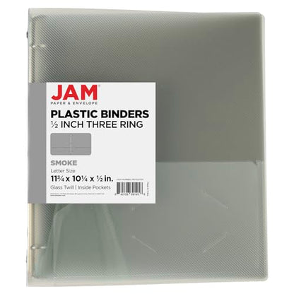 JAM PAPER Plastic 0.5 inch Binder - Smoke Grey 3 Ring Binder - Sold Individually - color: Smoke, size: 0.5 inch