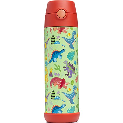 Snug Insulated Kids Water Bottle with Straw & Spout – Double-Wall Stainless Steel, Leakproof, Easy-Flip Lid – For School, Travel, Toddlers & Big Kids - Dinosaurs, 17oz - color: Dinosaurs, size: 16.9 Ounces
