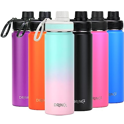 DRINCO Stainless Steel Water Bottle Spout Lid Vacuum Insulated Double Wall Water Bottle Wide Mouth (40oz 32oz 22oz 18oz 14oz) Leak Proof Keeps Cold or Hot (22 oz, 22oz Macaron) - color: 22oz Macaron, size: 22 Ounces
