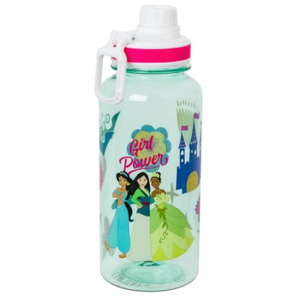 Silver Buffalo Disney Princess Girl Power, Plastic Water Bottle, 32oz | Tiana, Mulan and Jasmine, Twist Spout, Sticker Set, You Stick Yourself, 0.95 Liters - color: Disney Princess Girl Power