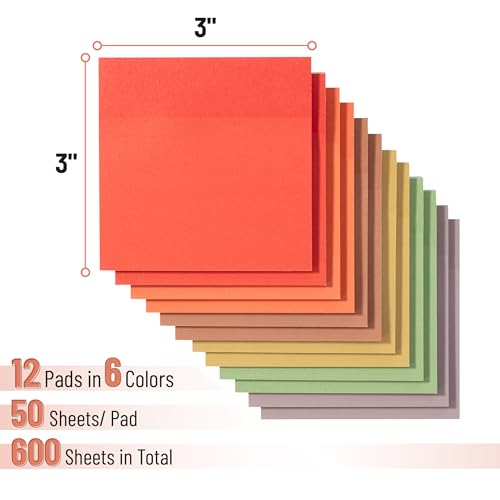 Mr. Pen- Sticky Notes, 3"x3", 12 Pads, 600 Sheets, Colorful | Sticky Notes Bulk, Self-Stick Note Pads, Perfect for Office, School, Home, Study & Organization - color: Harvest Ember