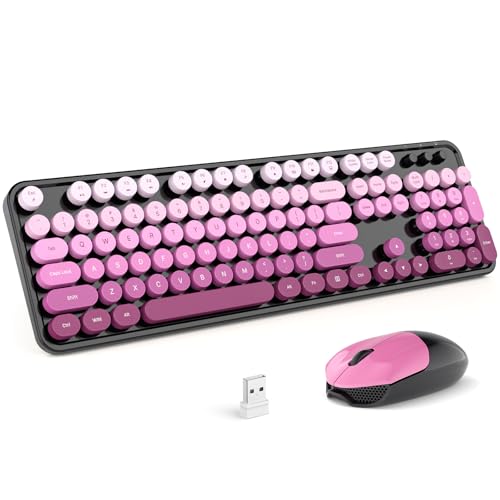 Wireless Keyboards and Mouse Combos, SQMD Colorful Typewriter Keyboard with Round Keycaps, 2.4GHz USB Retro Wireless Keyboard Mouse for PC, Desktop, Laptop and Computer-Black Pink - color: Sweet Black Pink