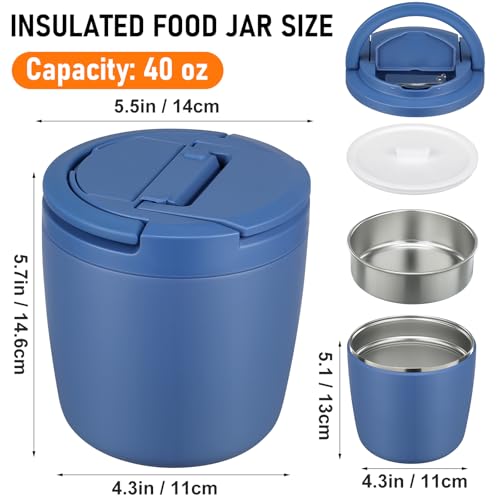 wiwens 40oz Insulated Lunch Containers for Adults Soup Thermo for Hot Food | Leak Proof Wide Mouth Vacuum Stainless Steel Thermal Jar Bento Box with Buckle Lid and Spoon - color: Blue
