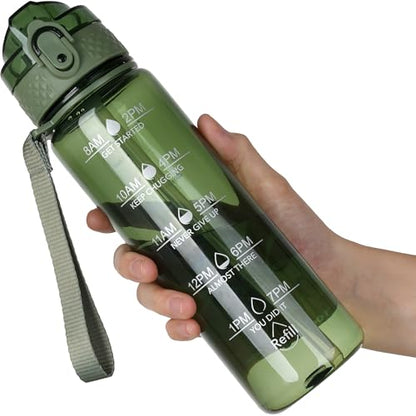 OLDLEY 17oz Kids Water Bottle, Tritan BPA-Free, Leakproof Flip Straw Lid, Motivational Time Marker, Carry Strap, Reusable Clear Water Bottle for Boys & Girls,Jade - color: Jade, style: 17 Ounces