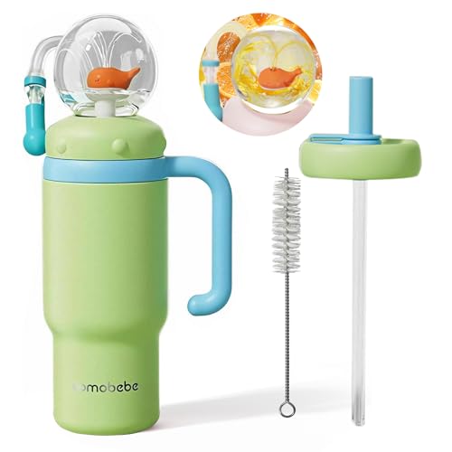 Como bebe 24oz 316 Stainless Steel Whale Fountain Sippy Cup, Insulated Whale Squirt Tumbler with Handle, Leak Proof Straw Cup with 2 Types Lids, Fits Car Cup Holder for Kids Teens Adults (green) - color: Green