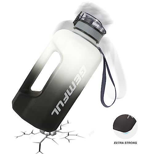 GEMFUL 2 Pack Half Gallon Water Bottle with Time Marker BPA-Free Leakproof Jug for Gym Workout 2.2 and 3 Liter