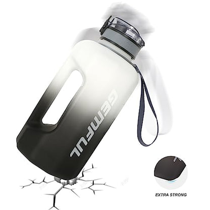 GEMFUL 2 Pack Half Gallon Water Bottle with Time Marker BPA-Free Leakproof Jug for Gym Workout 2.2 and 3 Liter