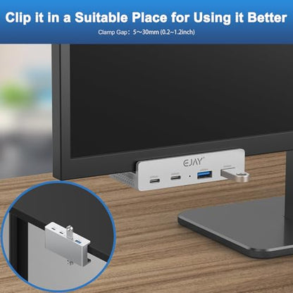 EJAY 4Ports 10Gbps USB-C HUB USB3.2 Clamp USB HUB Splitter,Mountable USB-C Adapter with Data & Power Cable for iMac 2021 and later-10Gbps(Sliver) - size: with 2 USB C&2 USB A