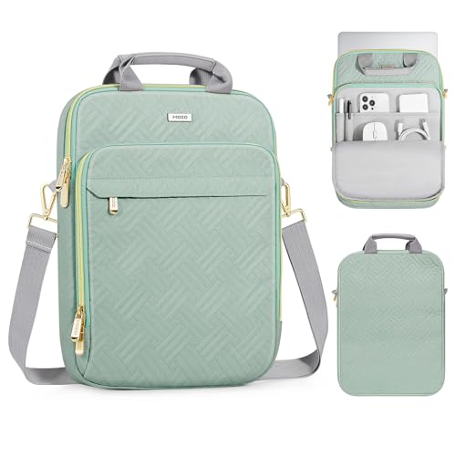 MoKo 13-14 in Puffer Laptop Sleeve Bag for 13-inch New Mac Air M5/Neo A18 Pro, 14-inch Mac Pro M5/M4/M3/M2/M1, 13.8“ Surface, Puffy Laptop Carrying Case with Handle & Shoulder Strap, Light Green - color: Light Green, size: 13.3-14 Inch