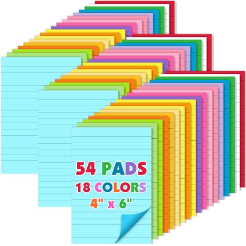 54 Pads Lined Sticky Notes, 18 Colors 4in x 6in Self Stick Note Pads, Strong Adhesive Sticky Note with Lines, Large Sticky Notes for School, Home, Office, 24 Sheets/Pad - color: 4in X 6in-54 Pads