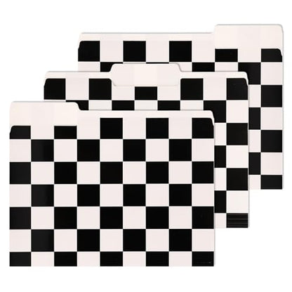 Whaline 24 Pack Checkered File Folders Letter Size Black White Buffalo Plaid File Pockets with 1/3 Cut Tab for Home Office Classroom Supplies, 8.9 x 11.6 Inch - style: Checkered