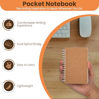 TWONE Spiral Notebook, 5 Pack Aesthetic Notebooks Spiral Journal Notepad Kraft Cover Lay Flat Sketchbook Journals for Writing Drawing Note Taking, 3.5”x5.5”, 180 Blank Pages, 90 Sheets - style: Blank.