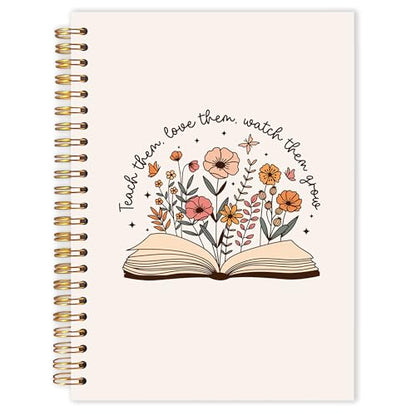 Floral Book Teachers Spiral Notebooks, End of Year Teacher Appreciation Gifts Journal, Reading Teacher Gifts Notebook for Note Taking, Teacher Office Supplies, 5.5x8.3 Inch - color: Floral Book