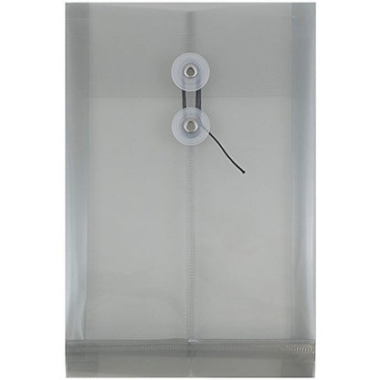 JAM PAPER Plastic Envelopes with Button & String Tie Closure - 6 1/4 x 9 1/4 - Smoke Grey - 12/Pack - color: Grey, size: 6 x 9