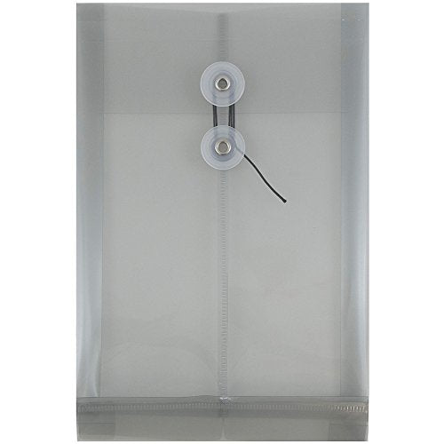 JAM PAPER Plastic Envelopes with Button & String Tie Closure - 6 1/4 x 9 1/4 - Smoke Grey - 12/Pack - color: Grey, size: 6 x 9