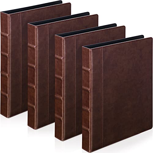 Yexiya 4 Pcs Vintage Hardback 3 Ring Binder Planner Portfolio Leather Round Ring Binder Organizer Holds 200 Sheets with 2 Inner Pockets, 13 x 10 Inch(1 Inch,Brown) - color: Brown, size: 1 Inch