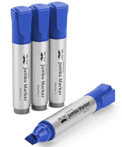 Mr. Pen- Jumbo Permanent Markers, 4 Pack, Blue, Chisel Tip, Wide Tip, Large | Thick Permanent Markers for Canvas, Posters Board, Fabric, Window, Glass, Wood, Waterproof, Quick Dry - color: Blue