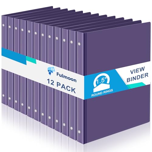 Fulmoon 12 Pcs Economy View 3 Ring Plastic Binder 12.2 x 9.8 Inch Plastic Round Ring Binders with Pockets Notebinder for Meetings for Home, Office, School(Purple, 1.5 Inch) - color: Purple, size: 1.5 Inch