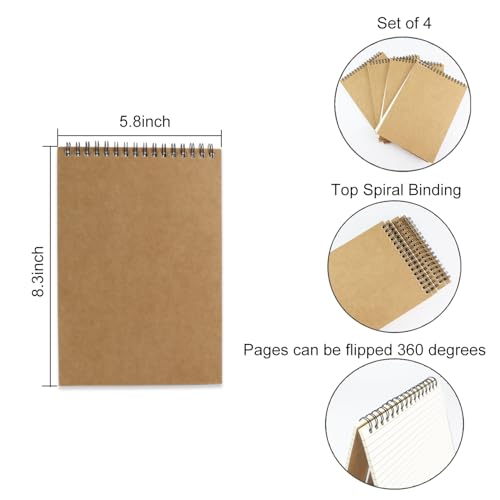 4 Pcs Top Bound Spiral Notebook,8.3 inch x 5.8 inch,60 Sheet,7mm College Ruled Paper,A5 Spiral Note Pads Memo Lined Notebook Journal for School and Office Supplies (Kraft) - color: Kraft (4pcs)
